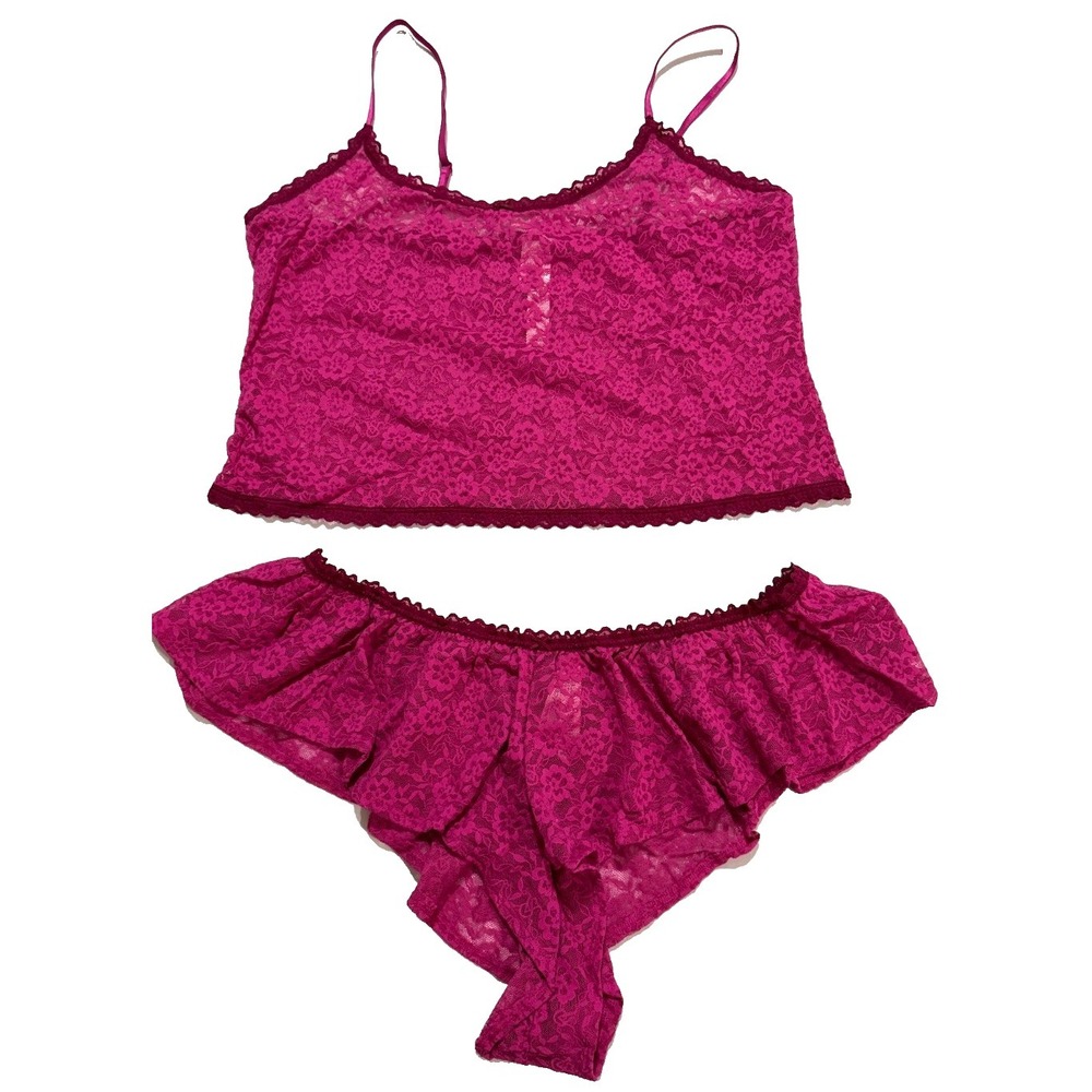Victoria's Secret Lacie Cami & Flutter Short 2Pc Set Womens XXL Allure Pink